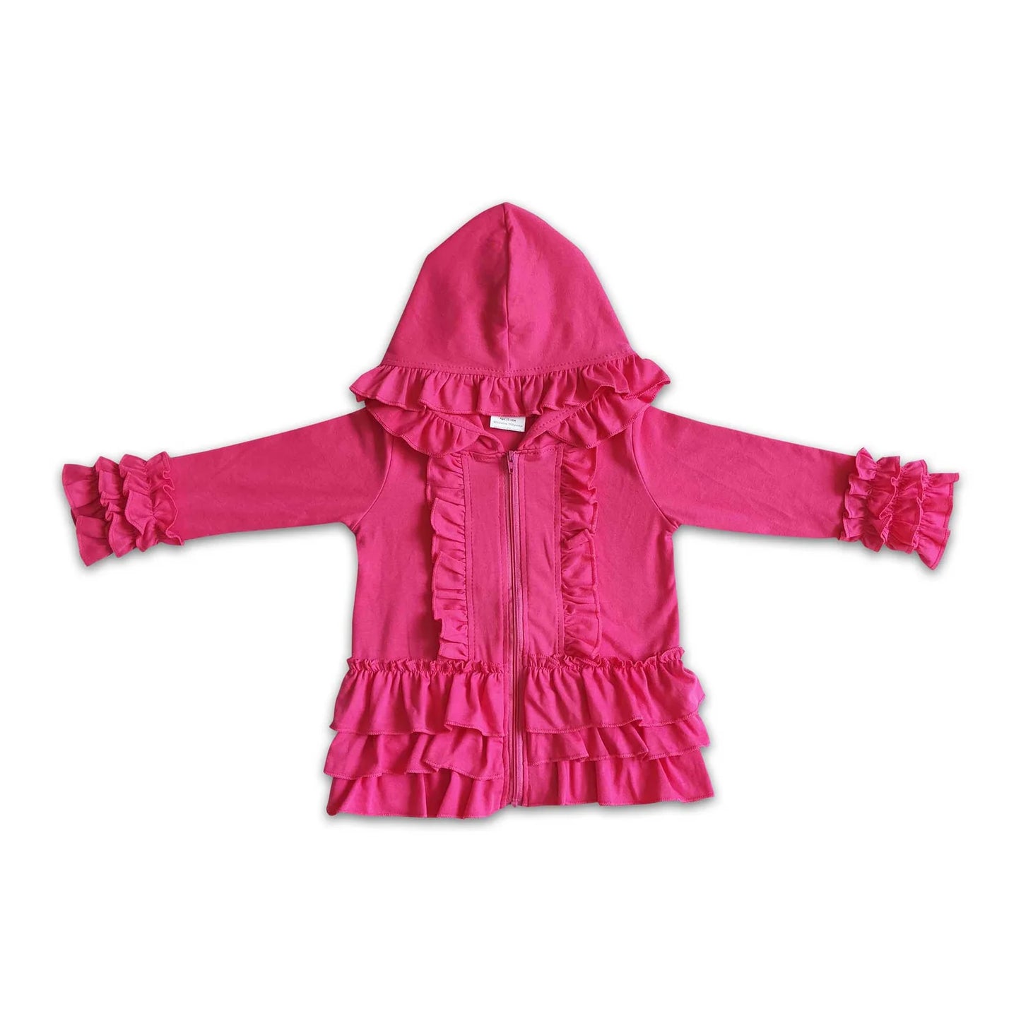 RTS NO MOQ Sibling cotton Baby Girls Solid Color Zip Ruffle Jackets Cardigans Top