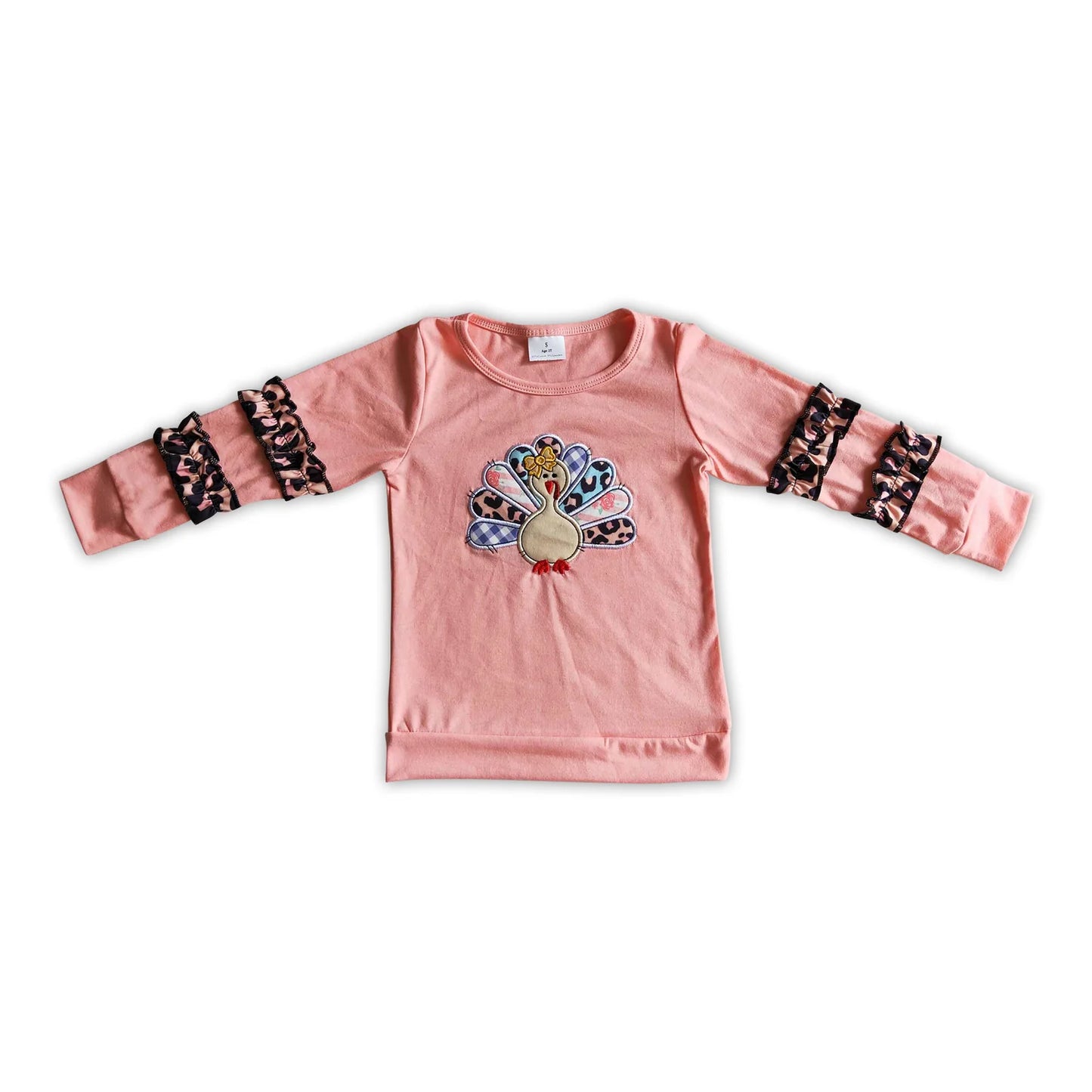 RTS NO MOQ Sibling milk silk Baby Girls Pink Fall Turkey Print Thanksgiving Tunic Top Ruffle Pants Two Piece Clothes Sets Dress Rompers