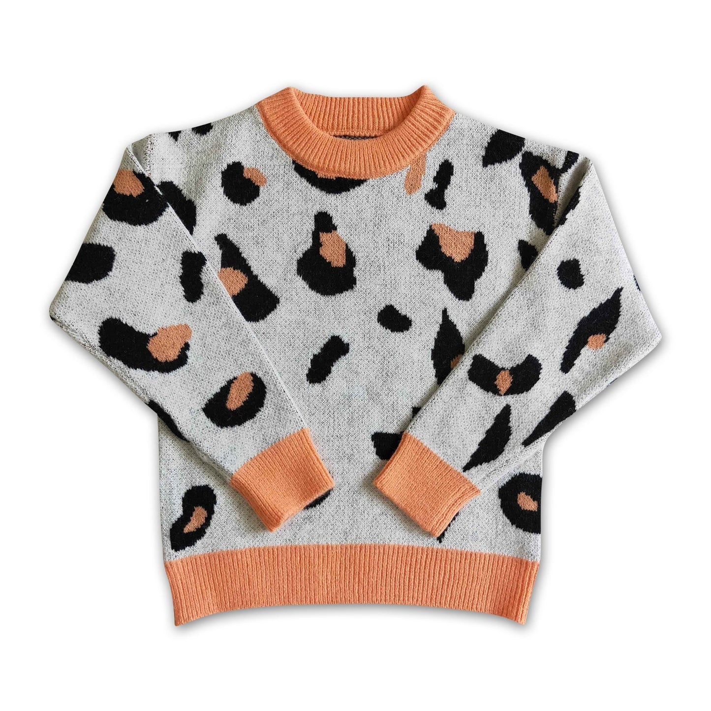 RTS NO MOQ Sibling Sweater Baby Toddler Leopard Print Crew Neck Knit Pullover Sweater