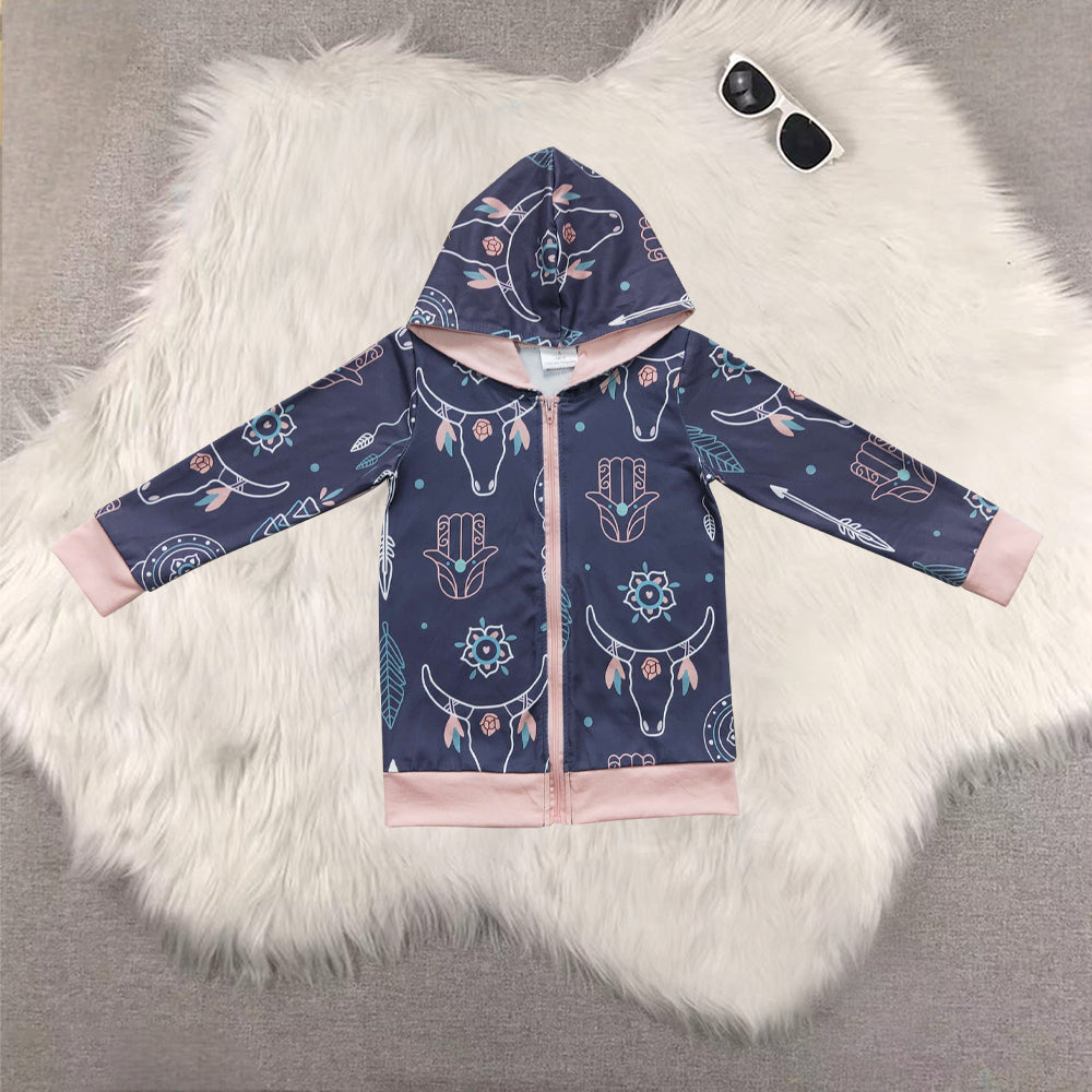 RTS NO MOQ Sibling baby girls clothes floral Hooded Zip-Up Long Sleeve Jackets