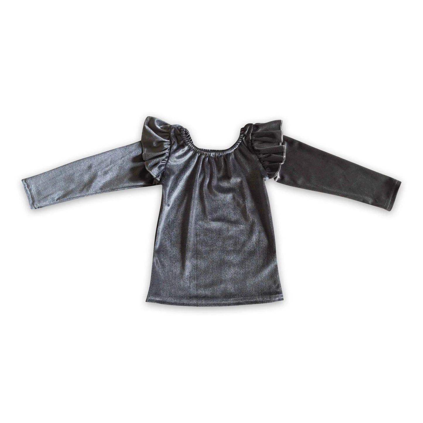 RTS NO MOQ Sibling cotton Baby Girls Solid Color Velvet Long Sleeve Crew Neck Shirt