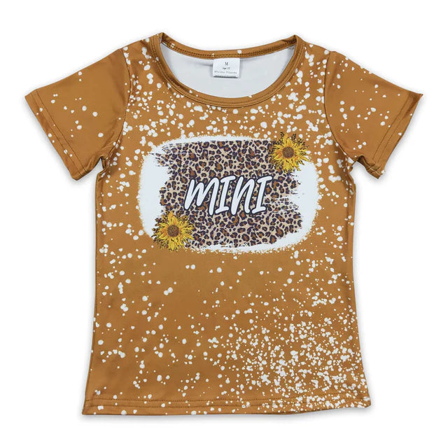 RTS NO MOQ GT0098+C9-1-2 Baby Girls Mini sunflower leopard short Sleeve shirts tops Set