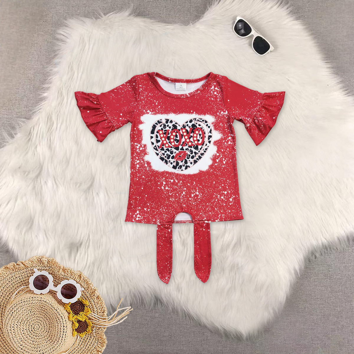 RTS NO MOQ Sibling Baby Girls clothes red short sleeve pants Set and top and jeans pants