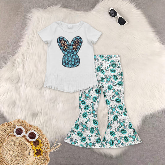 RTS NO MOQ Sibling Baby Girls clothes easter short sleeve pants Set and top and jeans pant