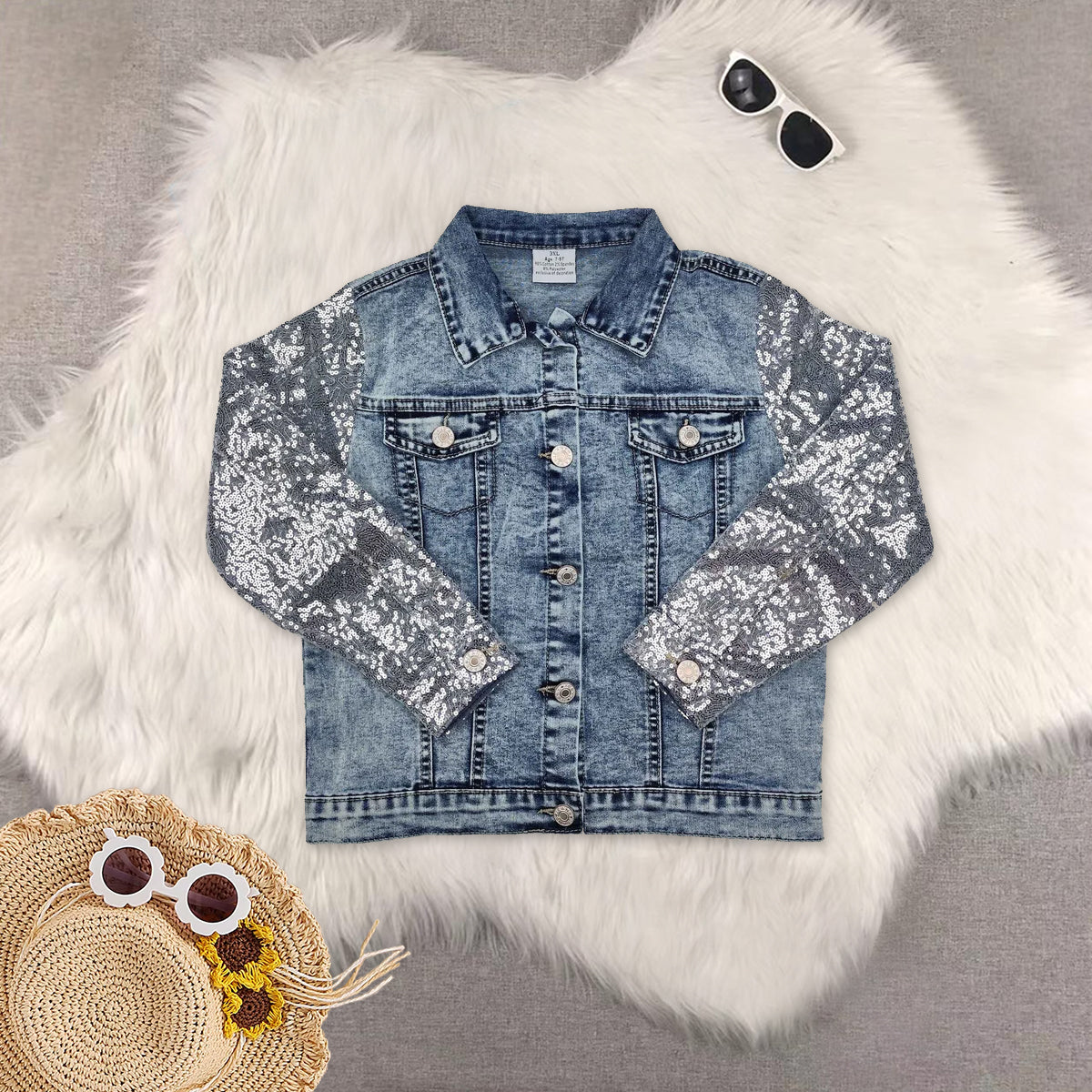 RTS NO MOQ Sibling baby girls clothes Blue and white denim top Denim jackets