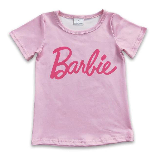 RTS NO MOQ milk silk GT0151+P0264 Baby Girls Pink Words Short Sleeve Shirts Tops Bell Pants Set