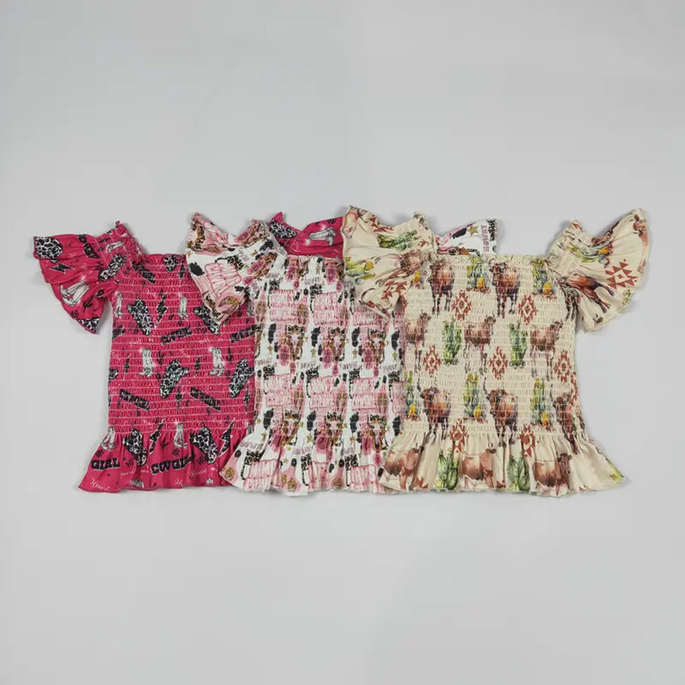 RTS NO MOQ Sibling Baby Girls clothes One shoulder top Print Styles