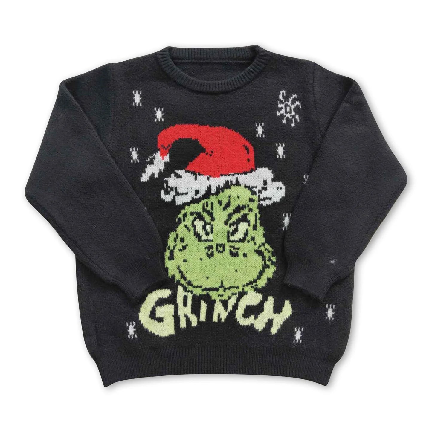 RTS NO MOQ Sibling Sweater Baby Toddler Christmas Print Crew Neck Knit Sweater Winter Holiday Pullover Top