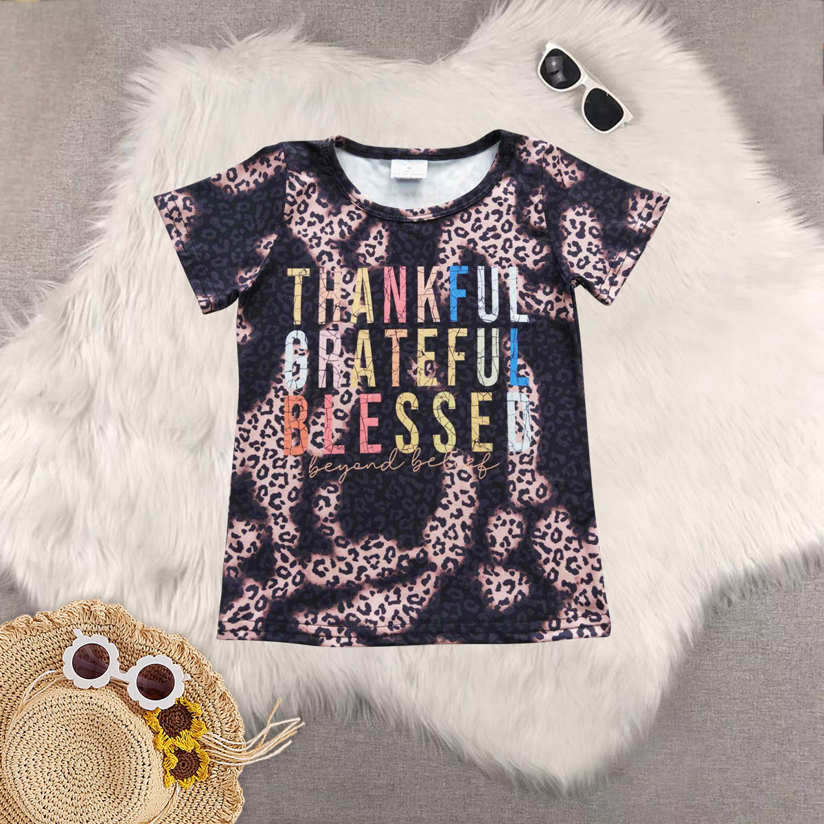 RTS NO MOQ Sibling Baby boys girl clothes thankful short-sleeved tops