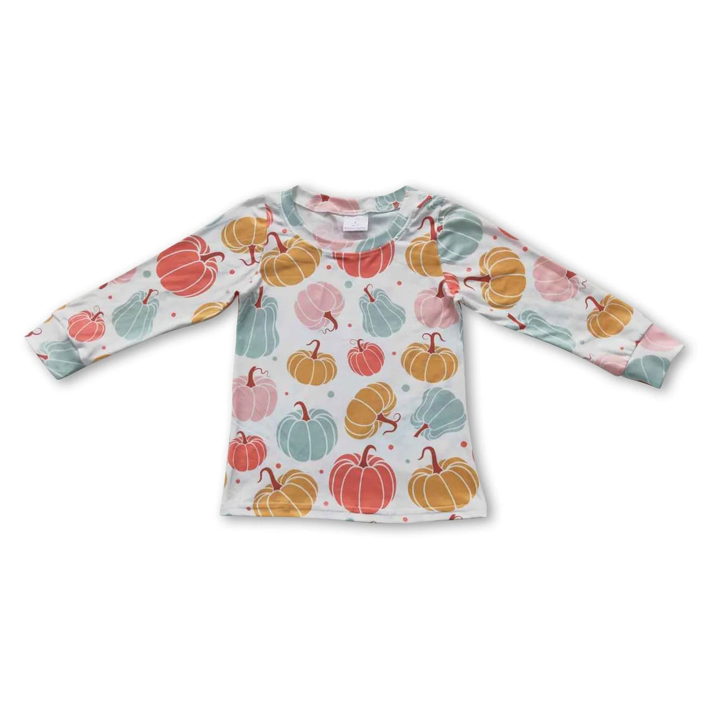 RTS NO MOQ Sibling milk silk Baby Girls Colorful Pumpkin Print Long Sleeve Tee Shirts Casual Fall Tops