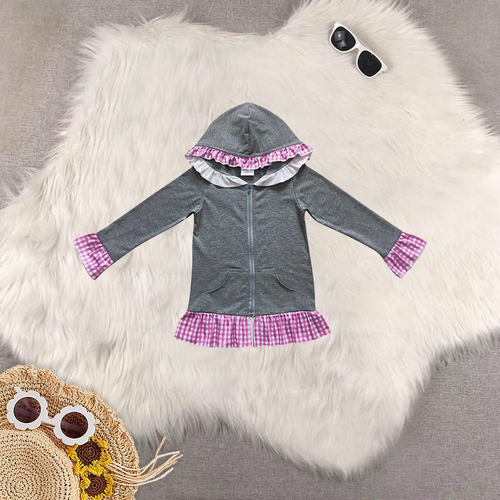 RTS NO MOQ Sibling baby girls clothes floral Hooded Zip-Up Long Sleeve Jackets
