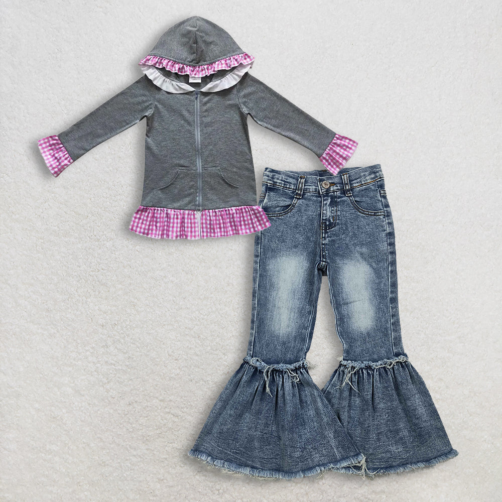 RTS NO MOQ Sibling Baby Girls clothes hooded long sleeve pants sets and top and jeans pants