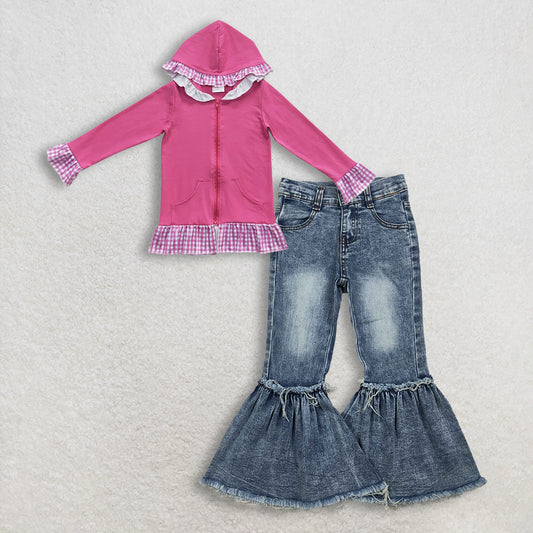 RTS NO MOQ Sibling Baby Girls clothes hooded long sleeve pants sets and top and jeans pants