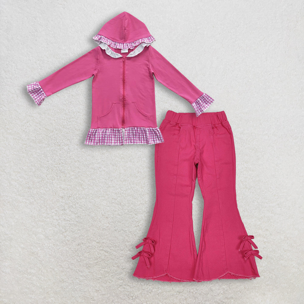 RTS NO MOQ（In Stock) baby girl hooded long-sleeved top jeans pants set