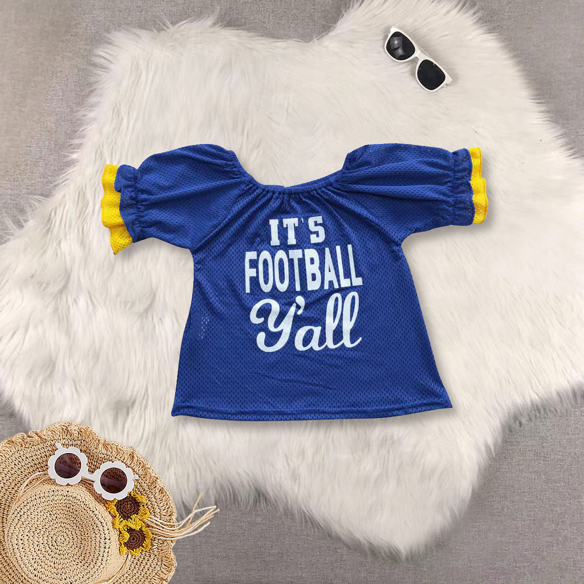 RTS NO MOQ Sibling baby girl clothes Mesh summer fabric Offset blue short-sleeved top Offset purple short-sleeved top jersey
