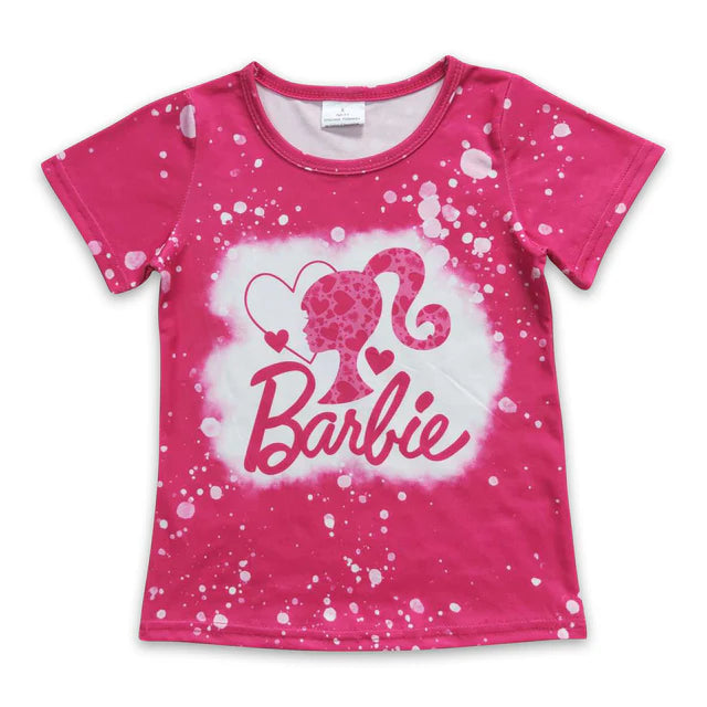 RTS NO MOQ milk silk GT0293+P0696 Baby Girls Pink Doll Short Sleeve Tee Shirt Tops Camo Pockets Jogger Pant Set