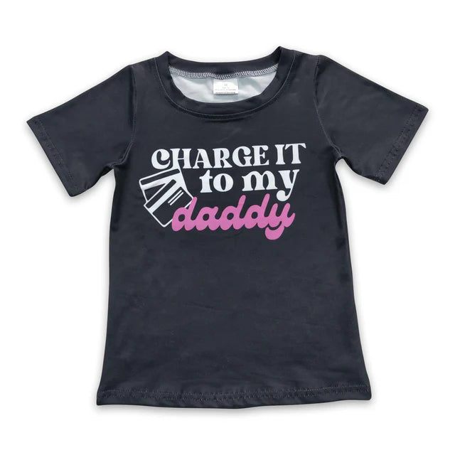 RTS NO MOQ milk silk GT0314+SS0068 Baby Black Daddy Girl Short Sleeve Tee Shirts Double Ruffle Shorts Set