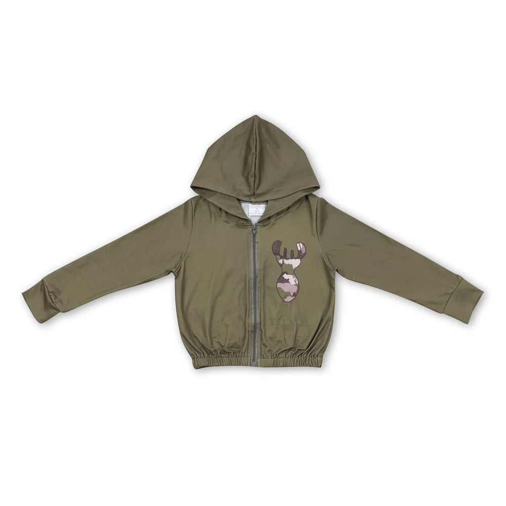 RTS NO MOQ Sibling milk silk Baby Girls Camo Print Full Zip Long Sleeve Hooded Jacket