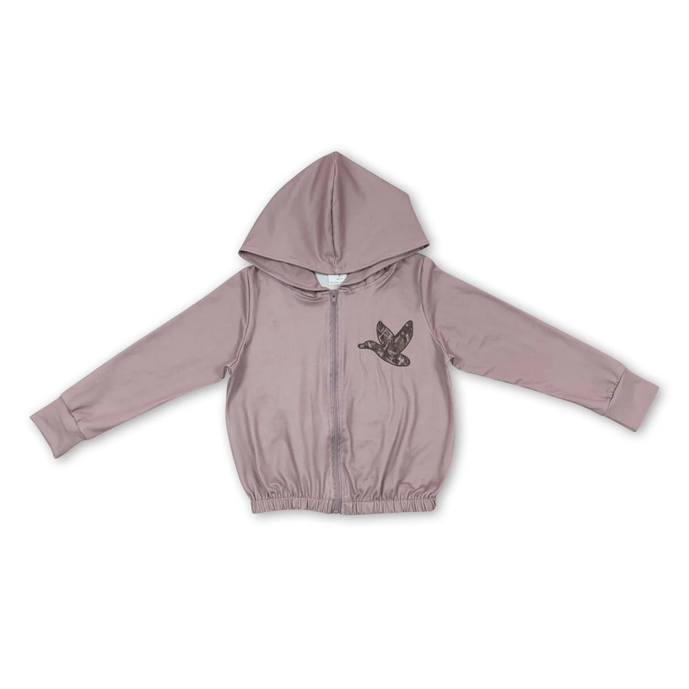 RTS NO MOQ Sibling milk silk Baby Girls Camo Print Full Zip Long Sleeve Hooded Jacket
