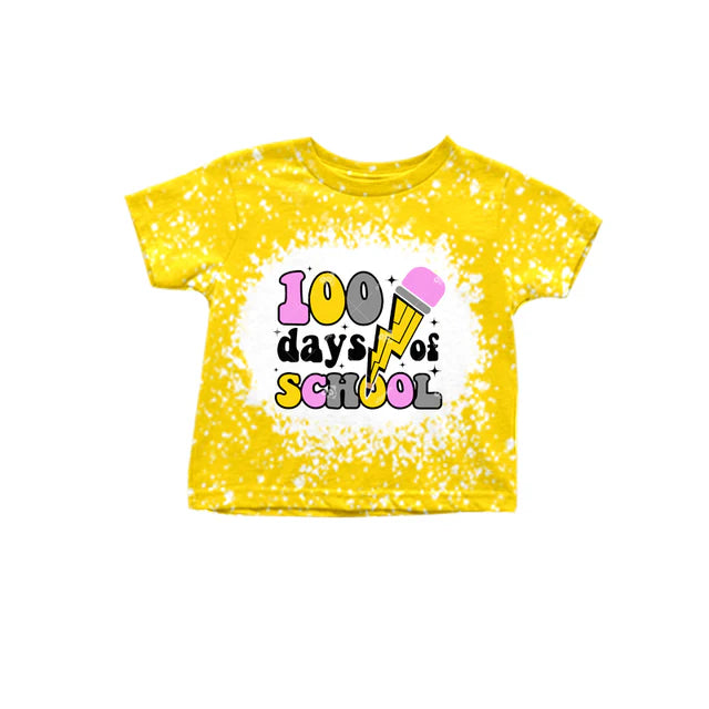 RTS NO MOQ GT0387+SS0210 Baby Girls 100 Days Of School Short Sleeve Tee Shirts Tops Stripes Shorts Set