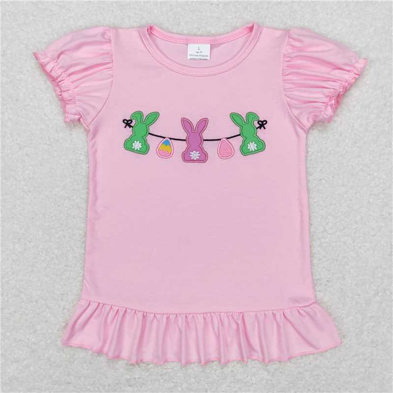 RTS NO MOQ Baby girls Clothes easter embroidery Short Sleeve tops