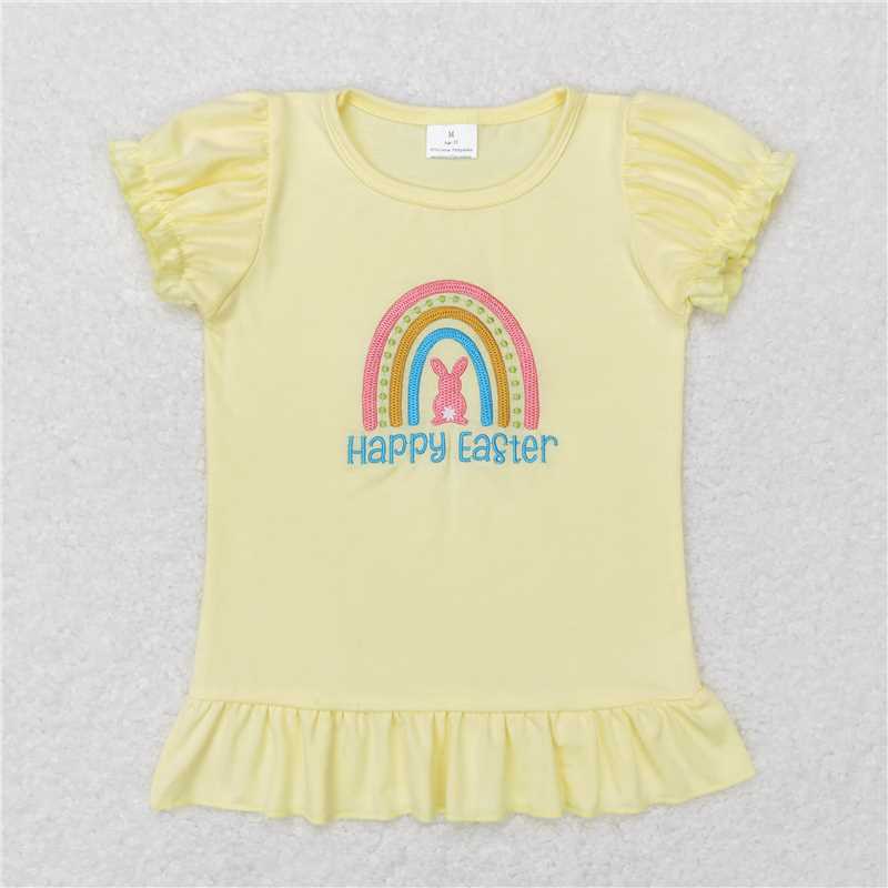 RTS NO MOQ Baby girls Clothes easter embroidery Short Sleeve tops