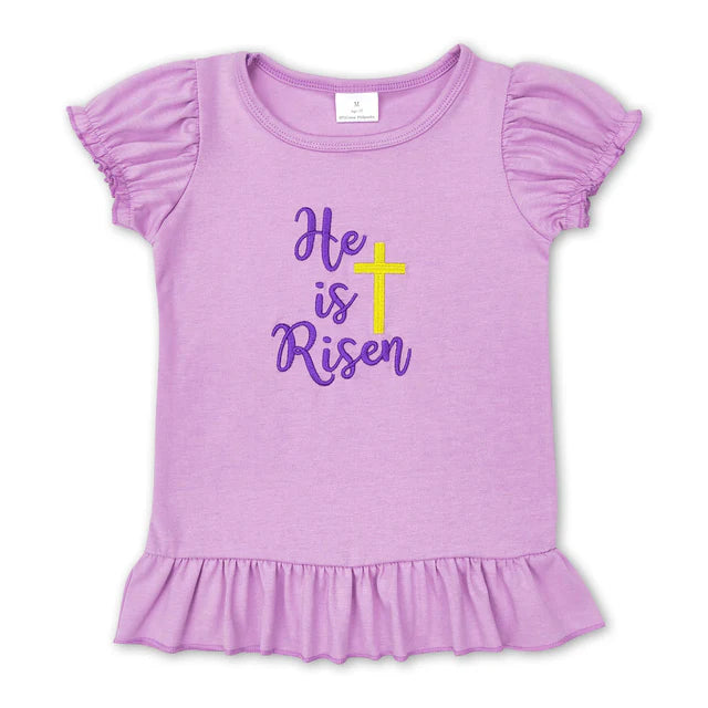 RTS NO MOQ GT0393+SS0181 Baby Girls Easter Cotton Embroidery Short Sleeve Shirt Tops Set