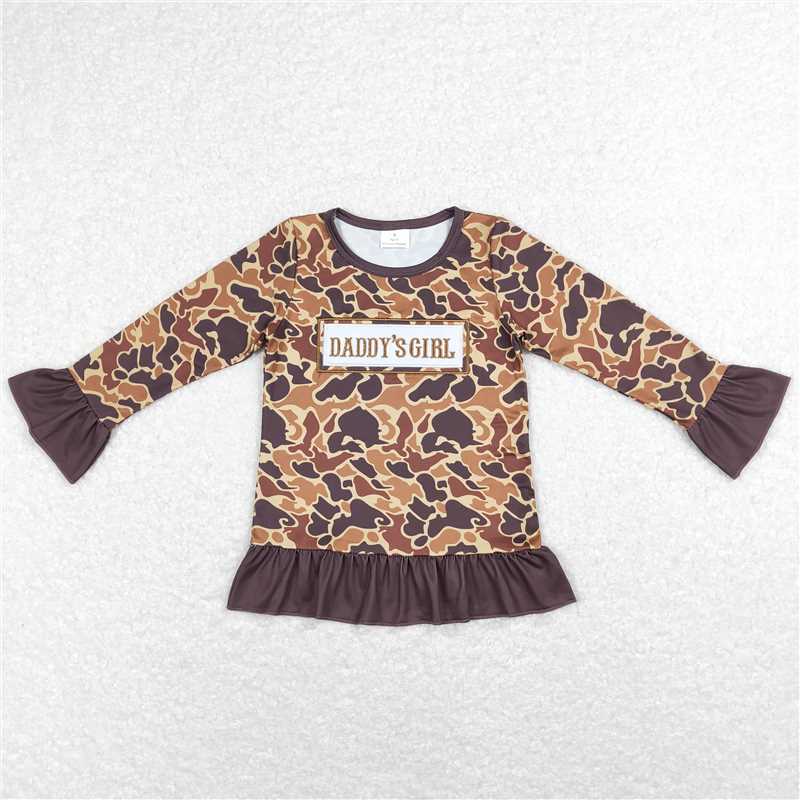 RTS NO MOQ（In Stock) GT0404 Embroidered DADDY GIRL Camouflage Long Sleeve Top