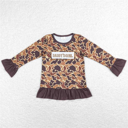 RTS NO MOQ（In Stock) GT0404 Embroidered DADDY GIRL Camouflage Long Sleeve Top