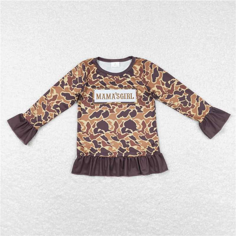 RTS NO MOQ（In Stock) GT0405 Embroidered MAMA GIRL Camouflage Long Sleeve Top