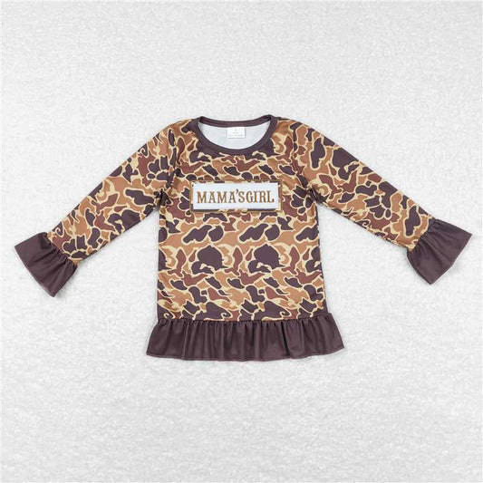 RTS NO MOQ（In Stock) GT0405 Embroidered MAMA GIRL Camouflage Long Sleeve Top