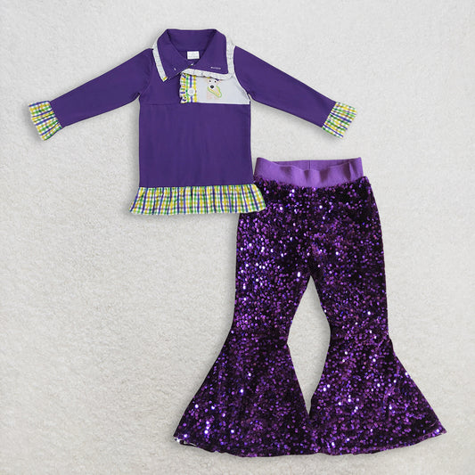 RTS NO MOQ（In Stock) mardi gras long sleeved top sequined pants set