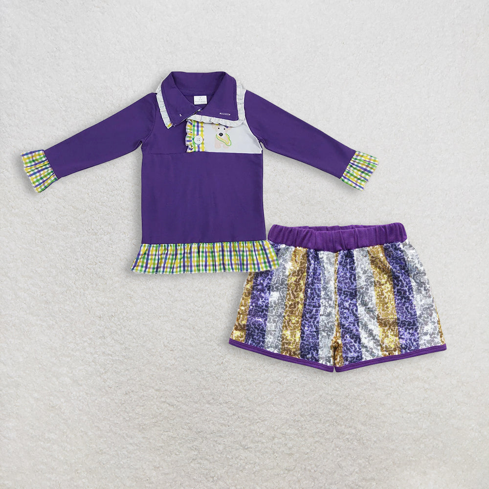 RTS NO MOQ Sibling Baby Girls Mardi Gras Outfit Set and top and shorts