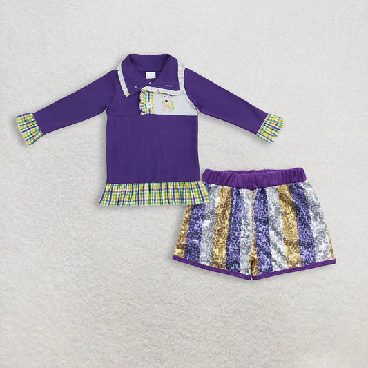 RTS NO MOQ Sibling Baby Girls Mardi Gras Outfit Set and top and shorts