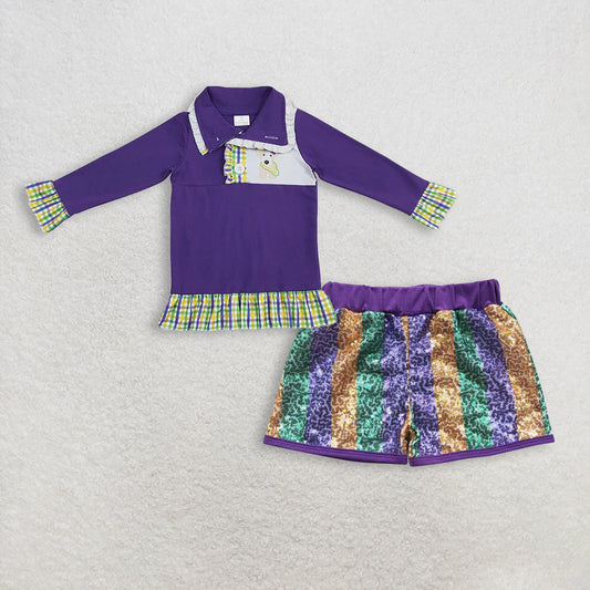 RTS NO MOQ Sibling Baby Girls Mardi Gras Outfit Set and top and shorts