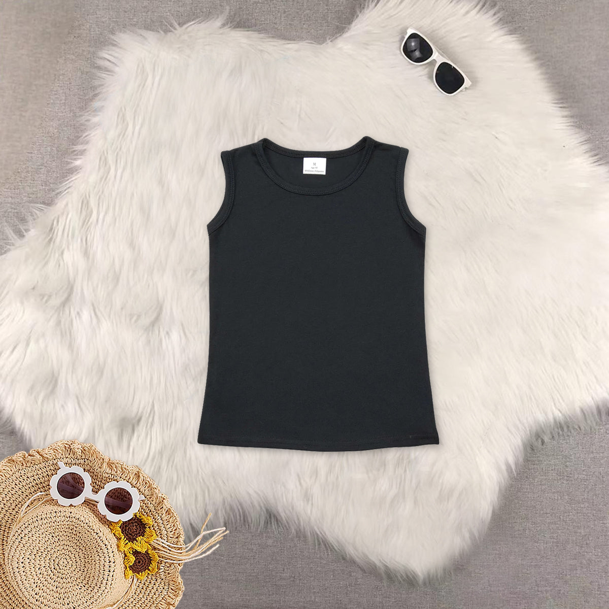 RTS NO MOQ Sibling baby Girls clothes balck sleeveless Pants Suit and top and pants