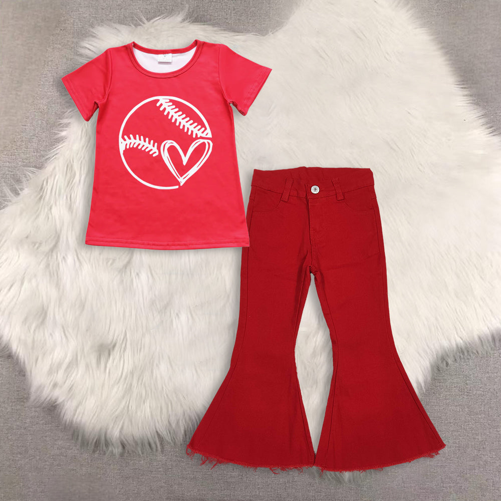 RTS NO MOQ（In Stock) Red Plaid White Short-Sleeved Top Jeans set
