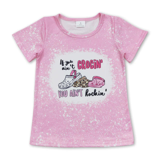 RTS NO MOQ milk silk GT0443+SS0356 Baby Girls Pink Short Sleeve Slippers Tee Shirts Tops Ruffles Shorts Set