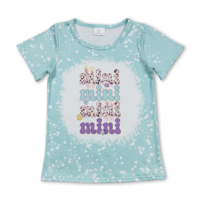 RTS NO MOQ milk silk GT0448+C15-28 Baby Girls Easter Mini Blue Short Sleeve Tee Shirts Tops Ruffle Shorts Set