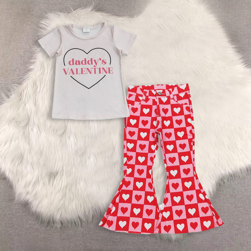RTS NO MOQ（In Stock) baby girls clothes short-sleeved top demin pants set