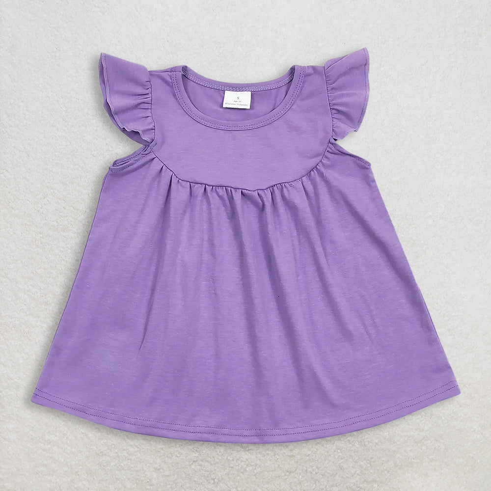 RTS NO MOQ GT0461+P0457 Baby Girls Lavender Flutter Sleeve Tunic Tops Western Navy Bell Flare Denim Pants