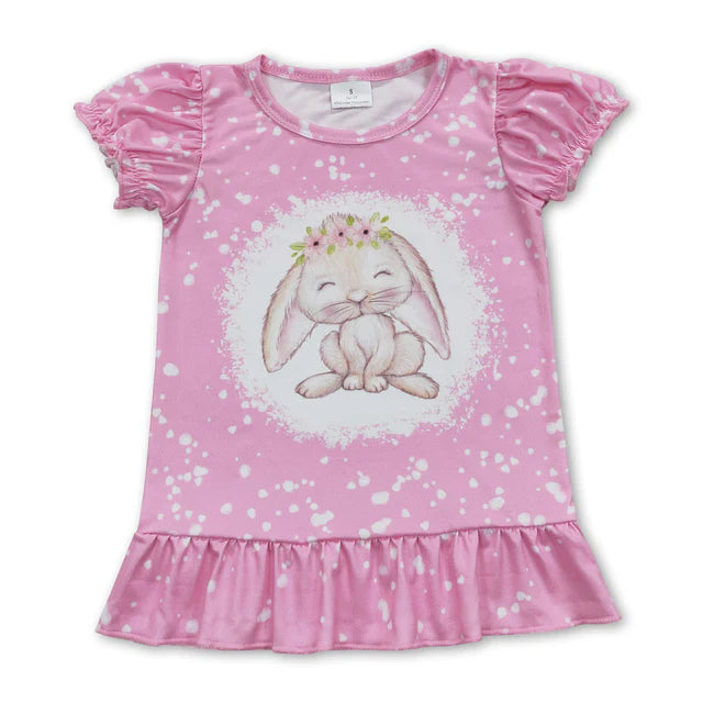 RTS NO MOQ milk silk GT0466+SS0063 Baby Girls Pink Easter Rabbit Short Sleeve Tee Shirts Tops Plaid Shorts