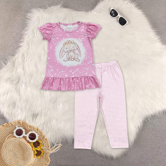 RTS NO MOQ（In Stock) embroidery easter short-sleeved top Pants set