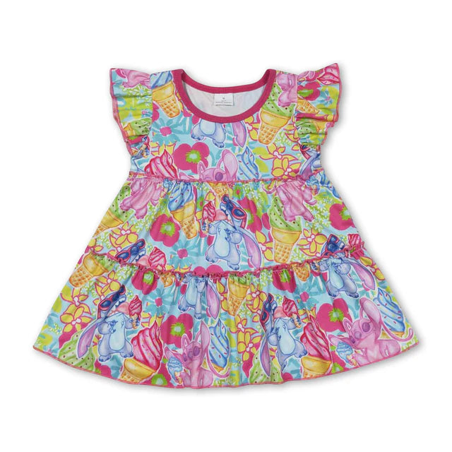 RTS NO MOQ GT0471+A14-14 Baby Girls Flowers Flutter Sleeve Patchwork T-shirts Top Set