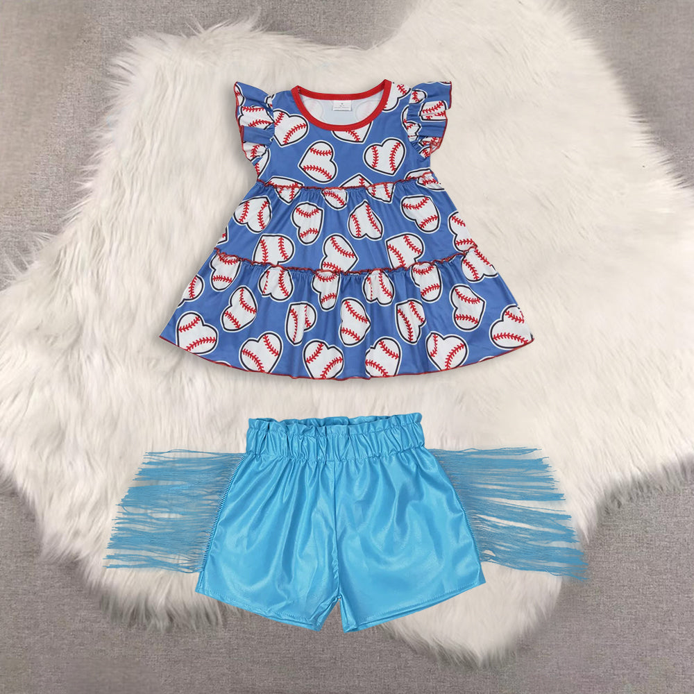 RTS NO MOQ（In Stock)  short-sleeved top shiny leather fringed shorts sets
