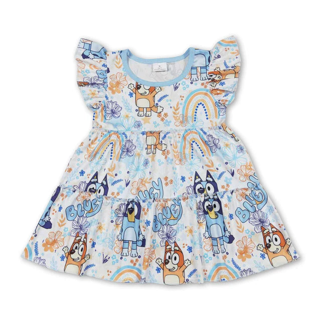 RTS NO MOQ GT0484+SS0183 Baby Girls Rainbow Flutter Sleeve Patchwork T-shirts Top Set
