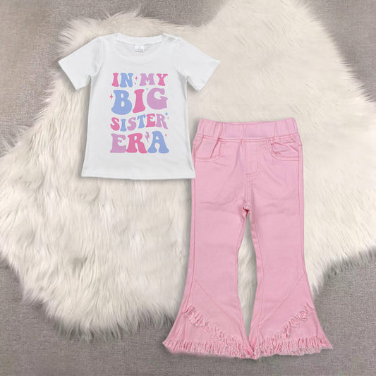 12/18m-14/16t RTS NO MOQ（In Stock) baby girls clothes short-sleeved top demin pants set