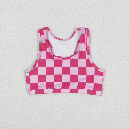 rts no moq GT0521 Pink plaid sleeveless top