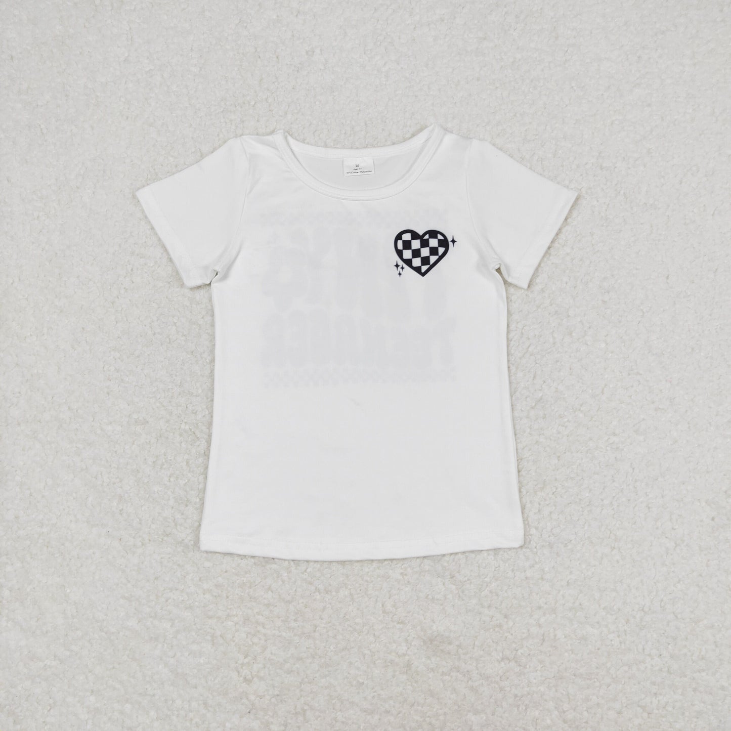RTS NO MOQ（In Stock) GT0527 tiny teenager black and white plaid love short-sleeved top