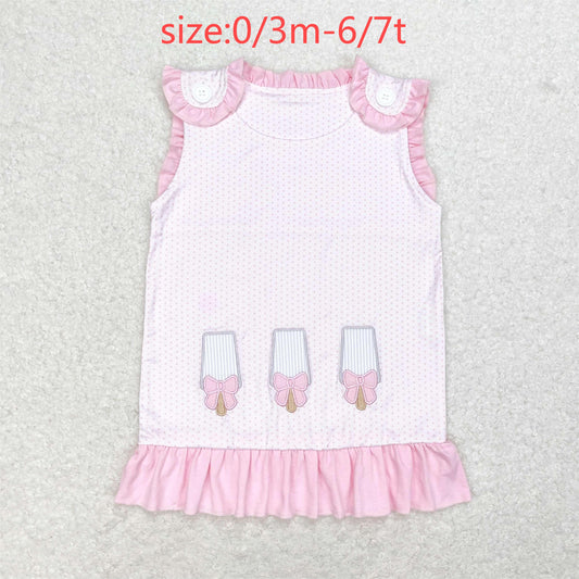 rts no moq GT0534 Embroidered bow ice cream pink polka dot sleeveless top